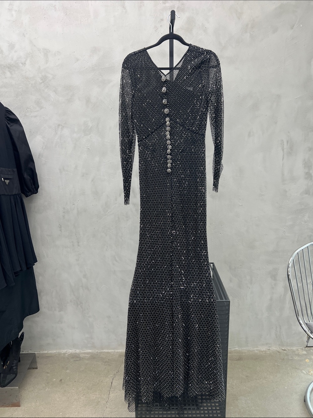 Black Sequin Long Sleeve Evening Gown - Elegant Sparkle